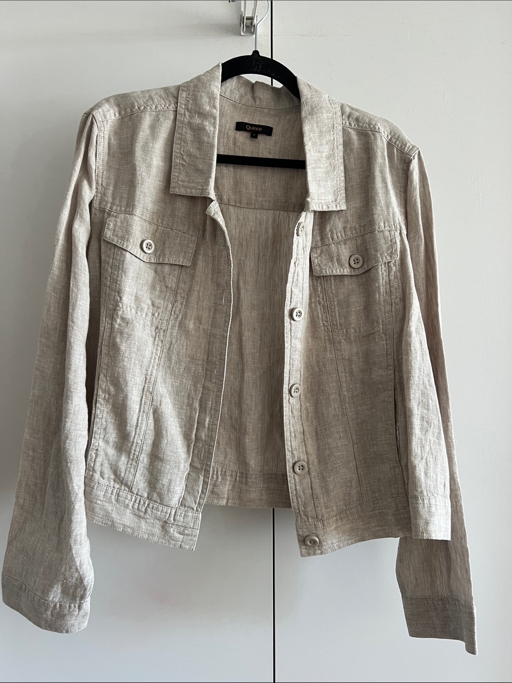 Quince Women's 100% European Linen Jacket in Flax Size L (Small hole) - Picture 2 of 7